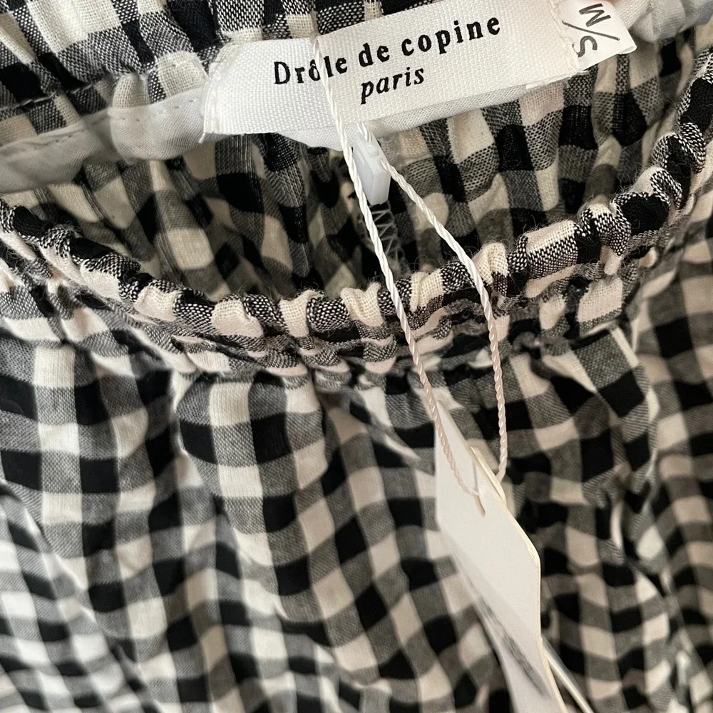Drole de Copine Paris Gingham Elastic Waist Pants Black White‎ Check S/M